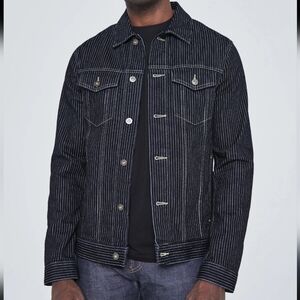 AG Adriano Goldschmied Men's Striped Denim Dart Classic Trucker Jacket Size M